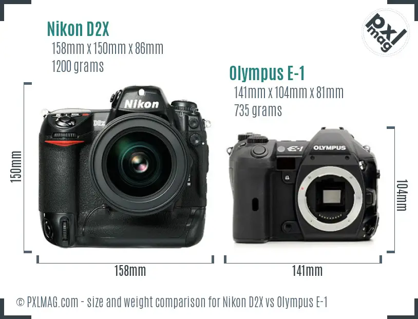 Nikon D2X vs Olympus E-1 size comparison