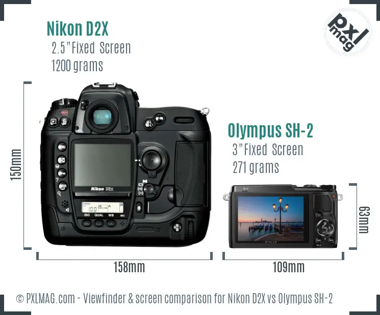 Nikon D2X vs Olympus SH-2 Screen and Viewfinder comparison