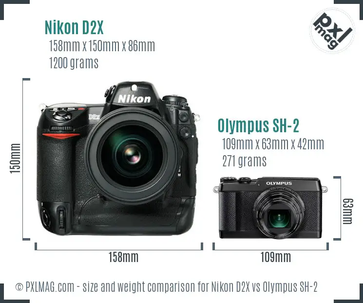 Nikon D2X vs Olympus SH-2 size comparison