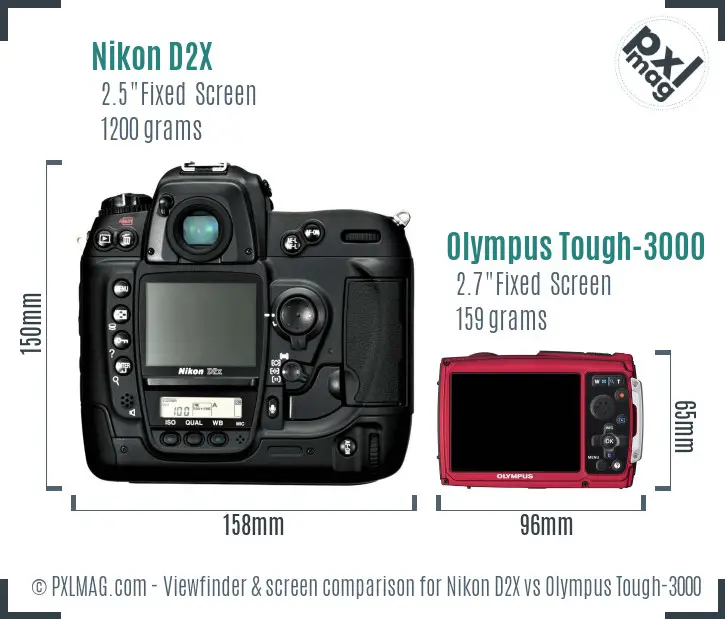 Nikon D2X vs Olympus Tough-3000 Screen and Viewfinder comparison