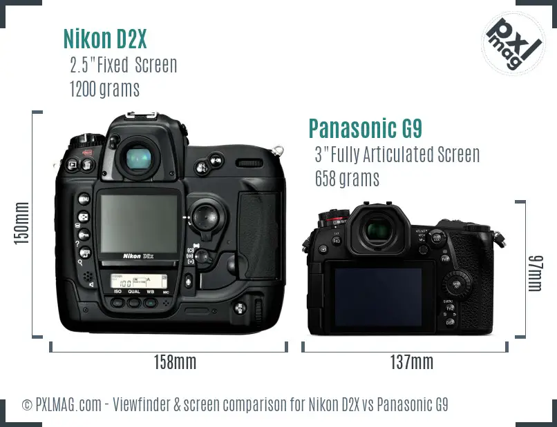 Nikon D2X vs Panasonic G9 Screen and Viewfinder comparison