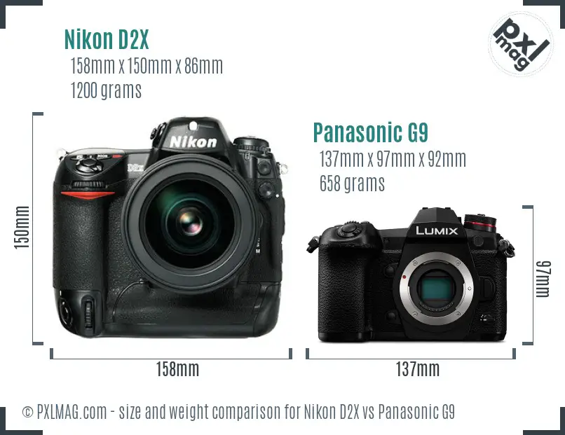 Nikon D2X vs Panasonic G9 size comparison