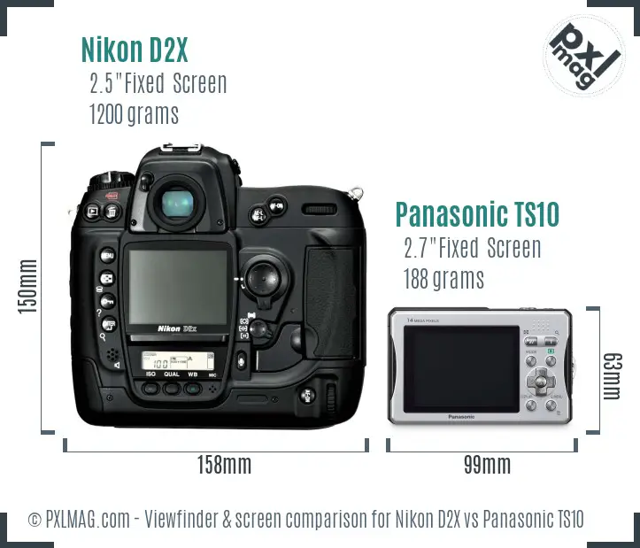 Nikon D2X vs Panasonic TS10 Screen and Viewfinder comparison