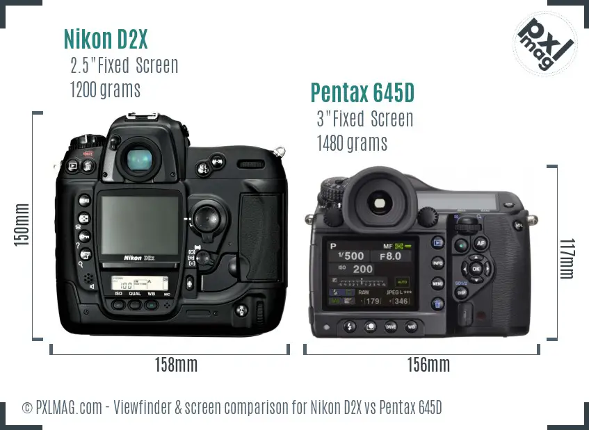 Nikon D2X vs Pentax 645D Screen and Viewfinder comparison