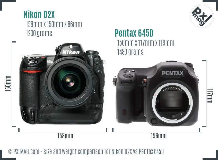 Nikon D2X vs Pentax 645D size comparison