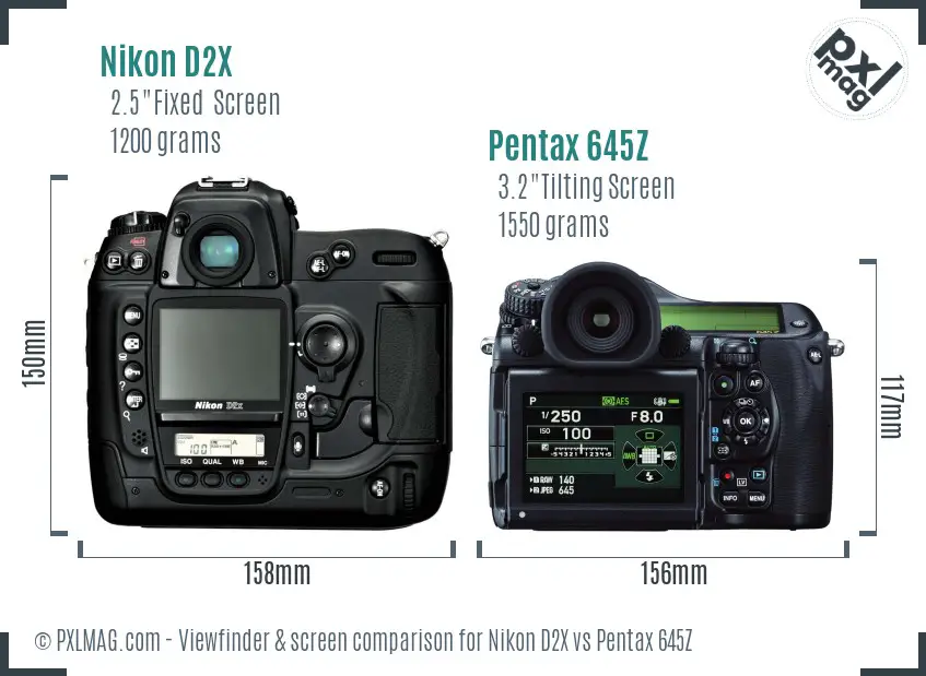 Nikon D2X vs Pentax 645Z Screen and Viewfinder comparison