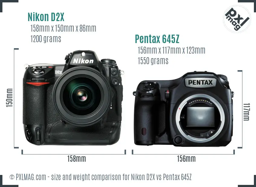 Nikon D2X vs Pentax 645Z size comparison