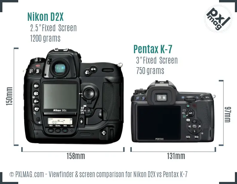 Nikon D2X vs Pentax K-7 Screen and Viewfinder comparison