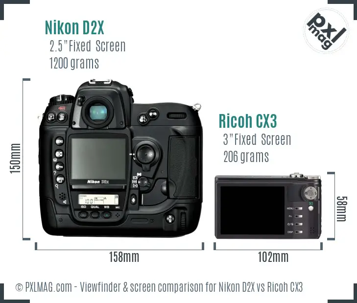 Nikon D2X vs Ricoh CX3 Screen and Viewfinder comparison