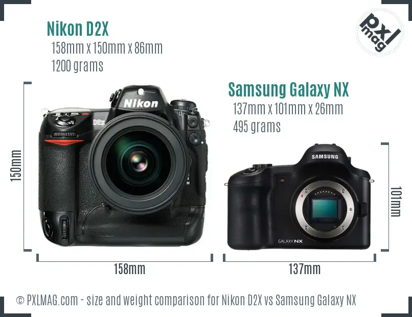 Nikon D2X vs Samsung Galaxy NX size comparison