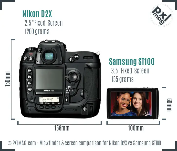 Nikon D2X vs Samsung ST100 Screen and Viewfinder comparison