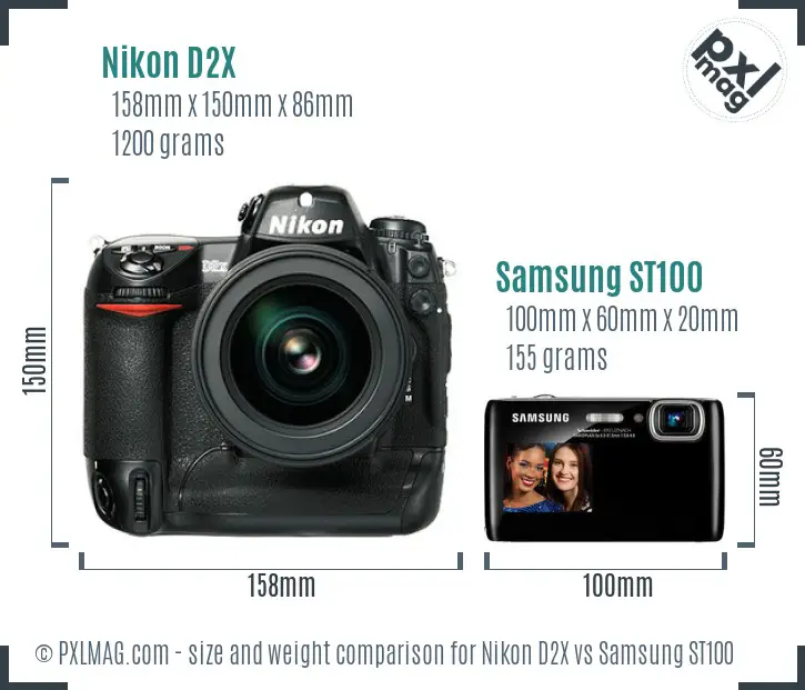Nikon D2X vs Samsung ST100 size comparison