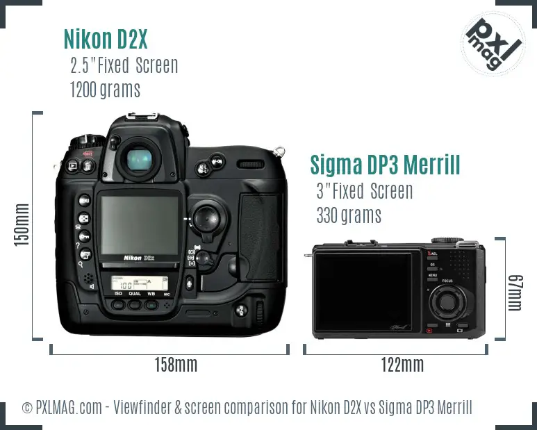 Nikon D2X vs Sigma DP3 Merrill Screen and Viewfinder comparison