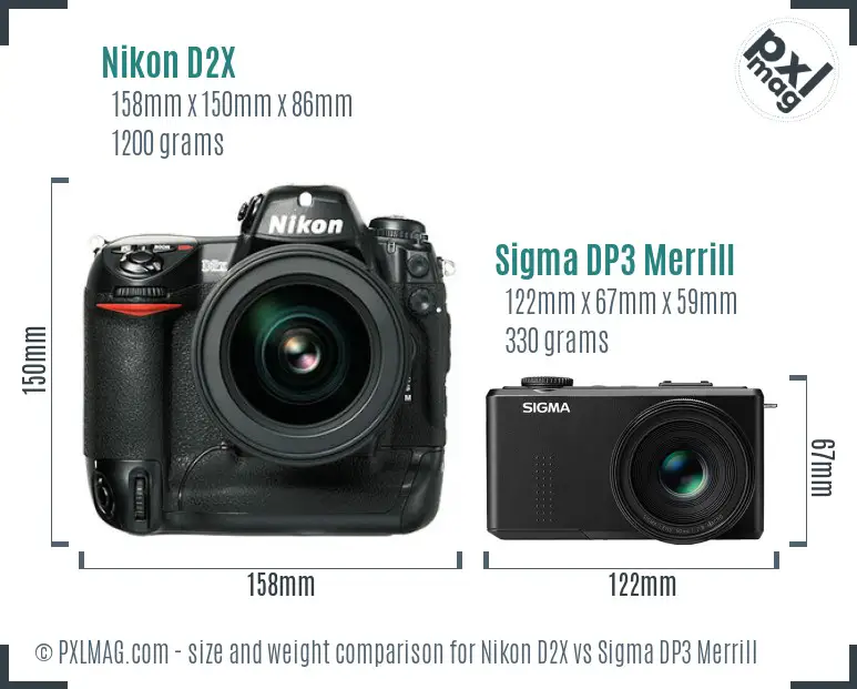 Nikon D2X vs Sigma DP3 Merrill size comparison
