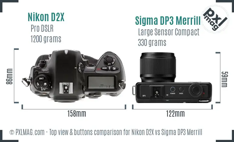 Nikon D2X vs Sigma DP3 Merrill top view buttons comparison