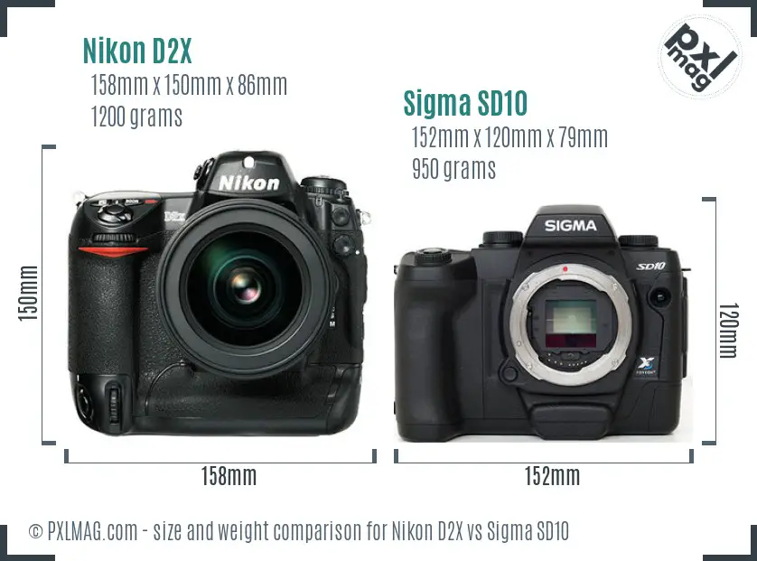 Nikon D2X vs Sigma SD10 size comparison