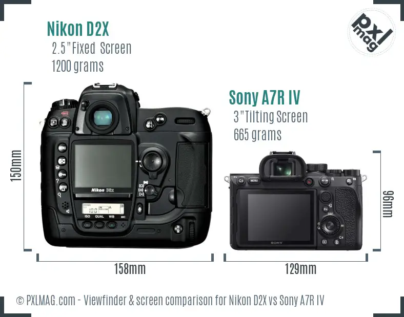 Nikon D2X vs Sony A7R IV Screen and Viewfinder comparison