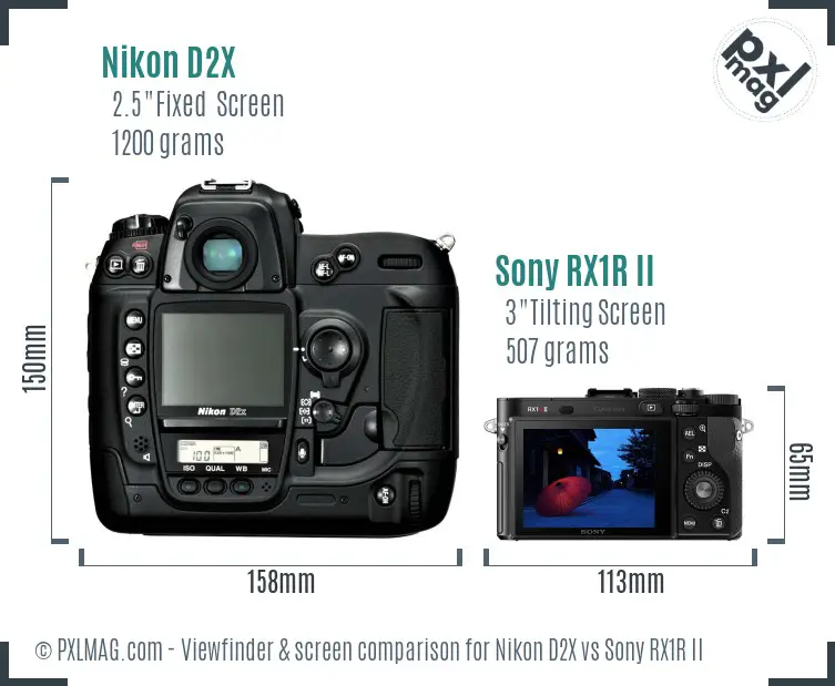 Nikon D2X vs Sony RX1R II Screen and Viewfinder comparison