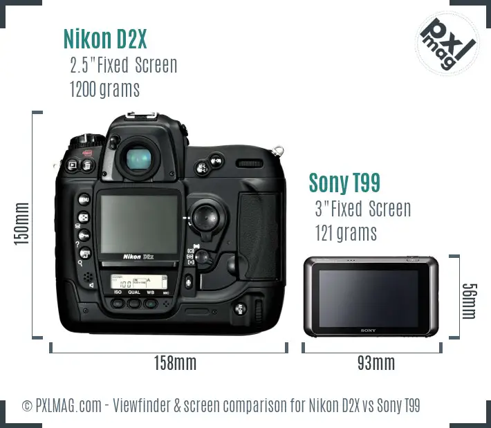 Nikon D2X vs Sony T99 Screen and Viewfinder comparison