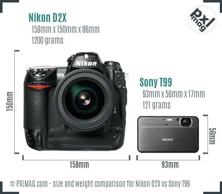 Nikon D2X vs Sony T99 size comparison