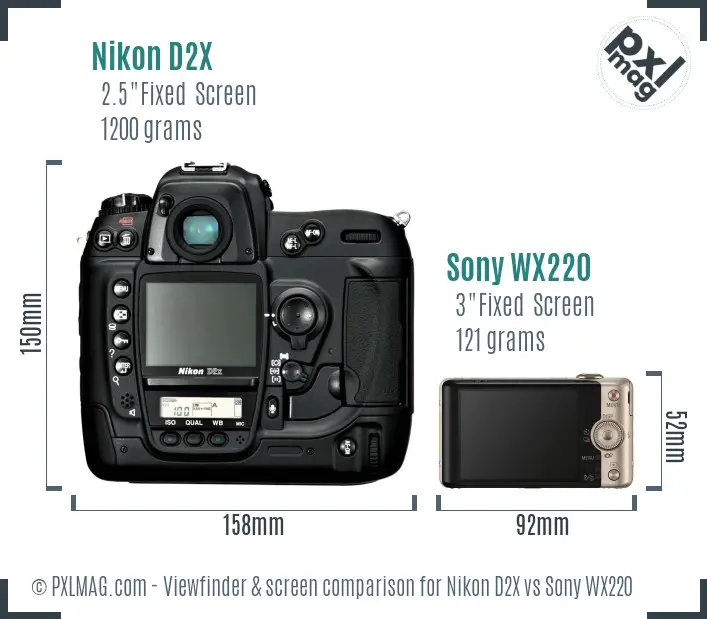 Nikon D2X vs Sony WX220 Screen and Viewfinder comparison