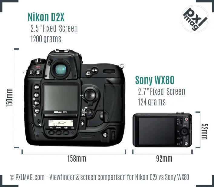 Nikon D2X vs Sony WX80 Screen and Viewfinder comparison