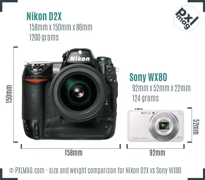 Nikon D2X vs Sony WX80 size comparison