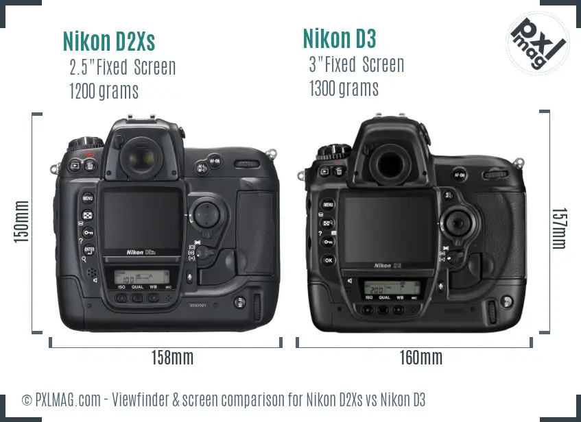 Nikon D2Xs vs Nikon D3 Screen and Viewfinder comparison