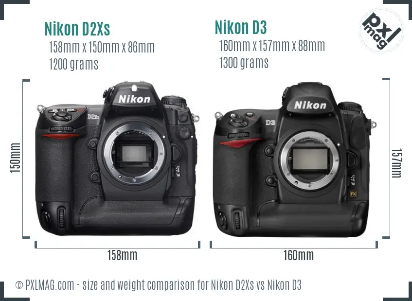 Nikon D2Xs vs Nikon D3 size comparison