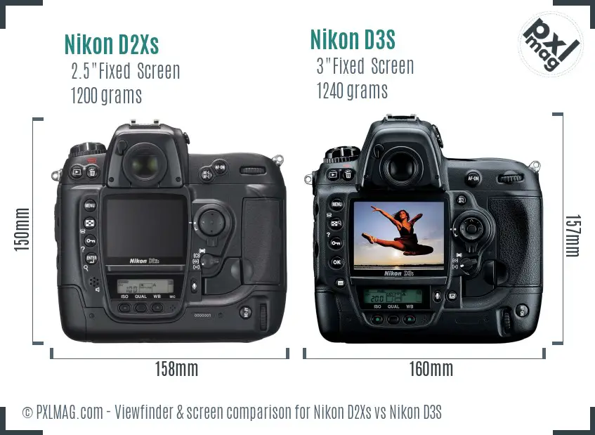 Nikon D2Xs vs Nikon D3S Screen and Viewfinder comparison