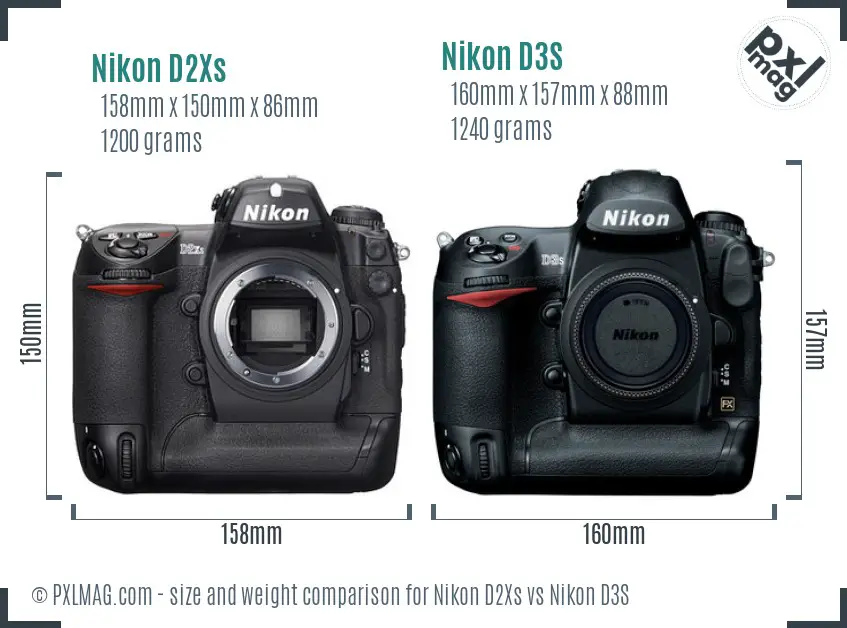 Nikon D2Xs vs Nikon D3S size comparison