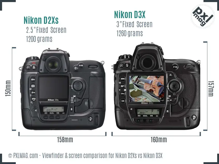 Nikon D2Xs vs Nikon D3X Screen and Viewfinder comparison