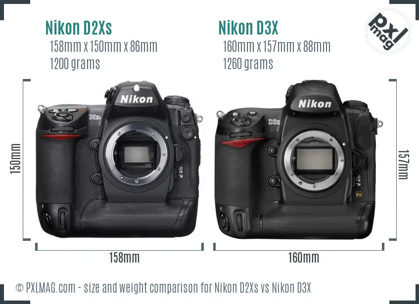 Nikon D2Xs vs Nikon D3X size comparison