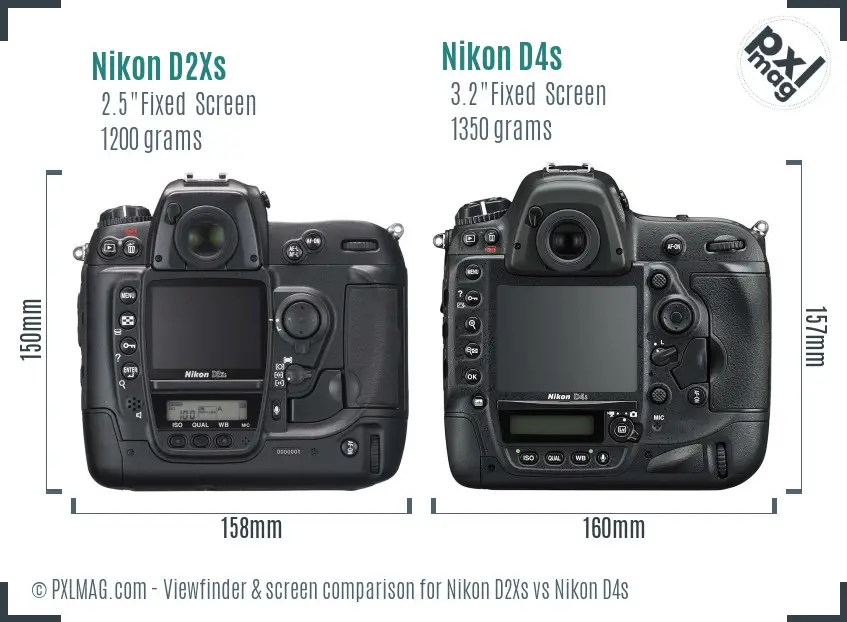 Nikon D2Xs vs Nikon D4s Screen and Viewfinder comparison