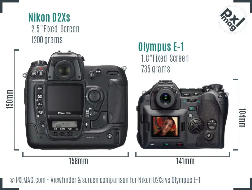 Nikon D2Xs vs Olympus E-1 Screen and Viewfinder comparison