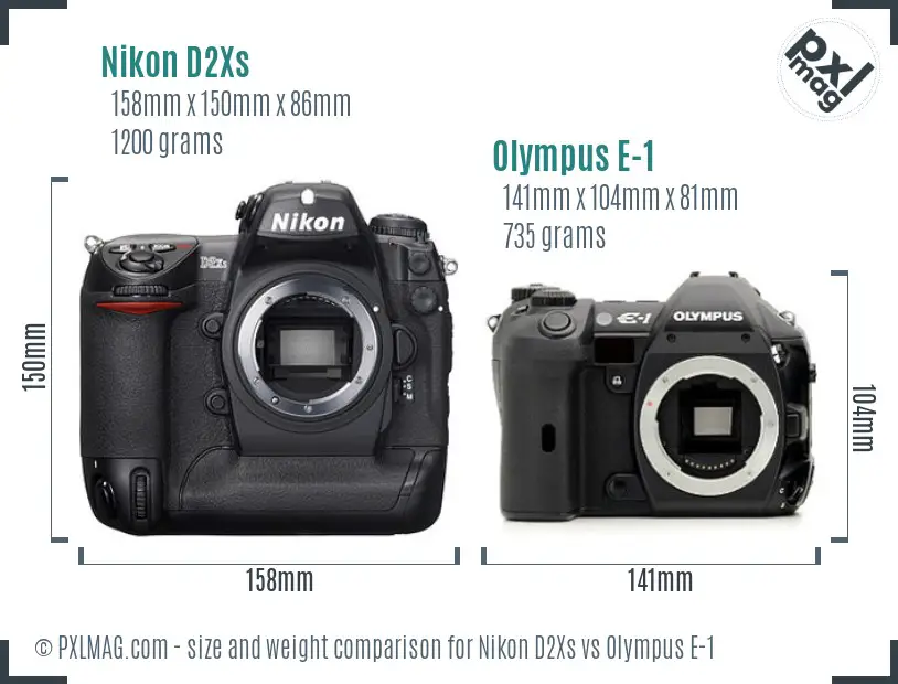 Nikon D2Xs vs Olympus E-1 size comparison