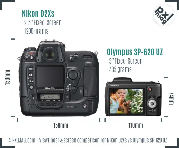 Nikon D2Xs vs Olympus SP-620 UZ Screen and Viewfinder comparison