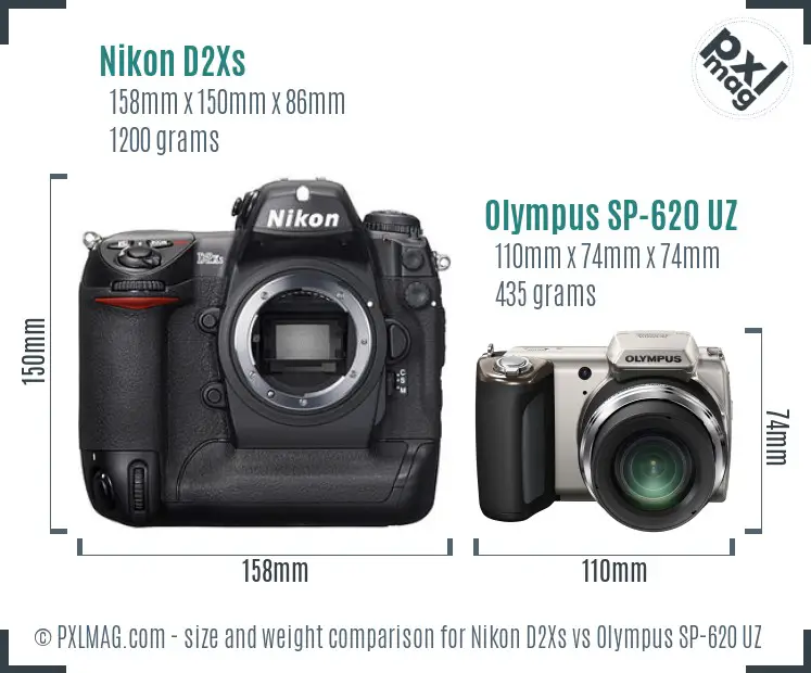 Nikon D2Xs vs Olympus SP-620 UZ size comparison