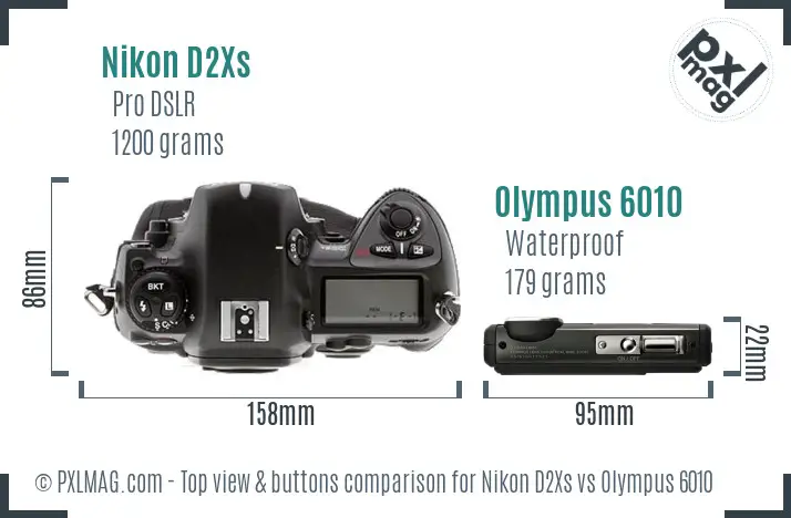 Nikon D2Xs vs Olympus 6010 top view buttons comparison
