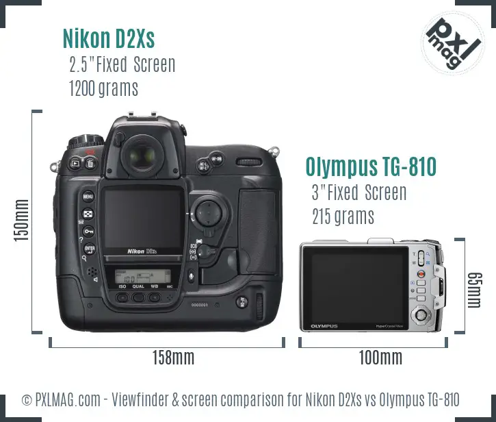 Nikon D2Xs vs Olympus TG-810 Screen and Viewfinder comparison