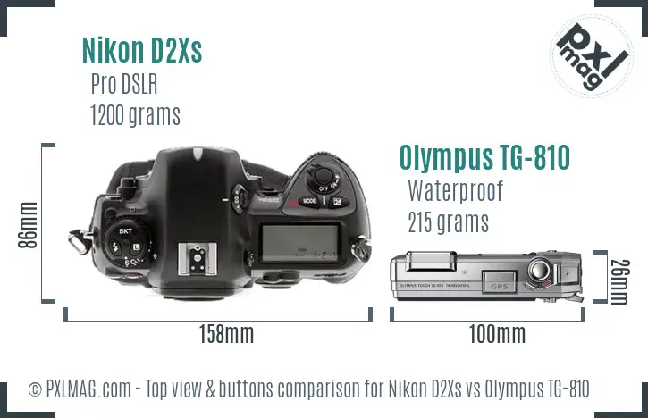 Nikon D2Xs vs Olympus TG-810 top view buttons comparison
