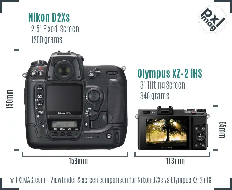 Nikon D2Xs vs Olympus XZ-2 iHS Screen and Viewfinder comparison