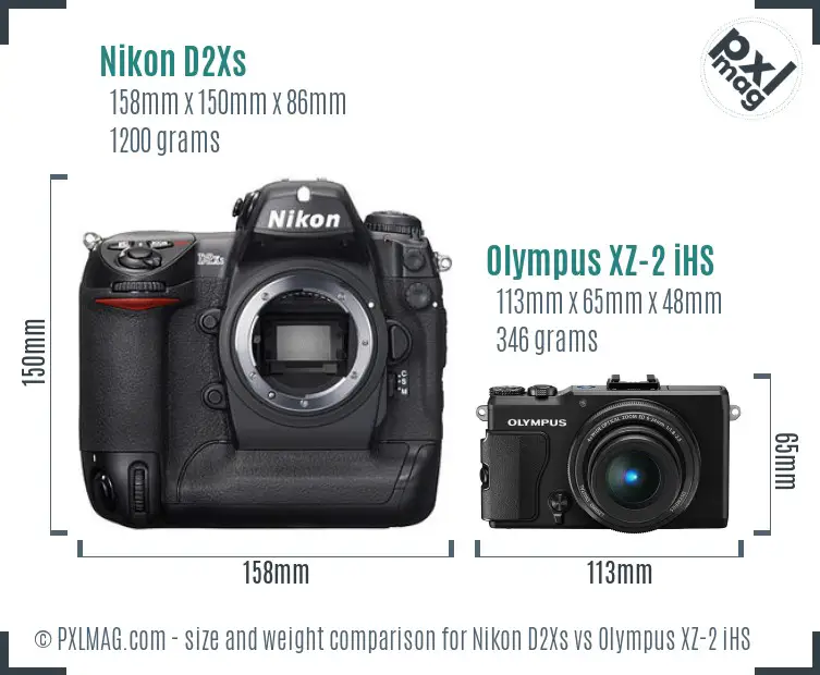 Nikon D2Xs vs Olympus XZ-2 iHS size comparison