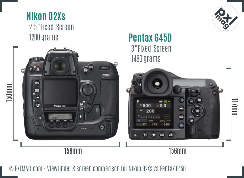 Nikon D2Xs vs Pentax 645D Screen and Viewfinder comparison