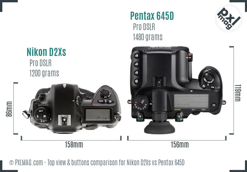 Nikon D2Xs vs Pentax 645D top view buttons comparison
