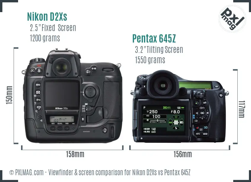 Nikon D2Xs vs Pentax 645Z Screen and Viewfinder comparison