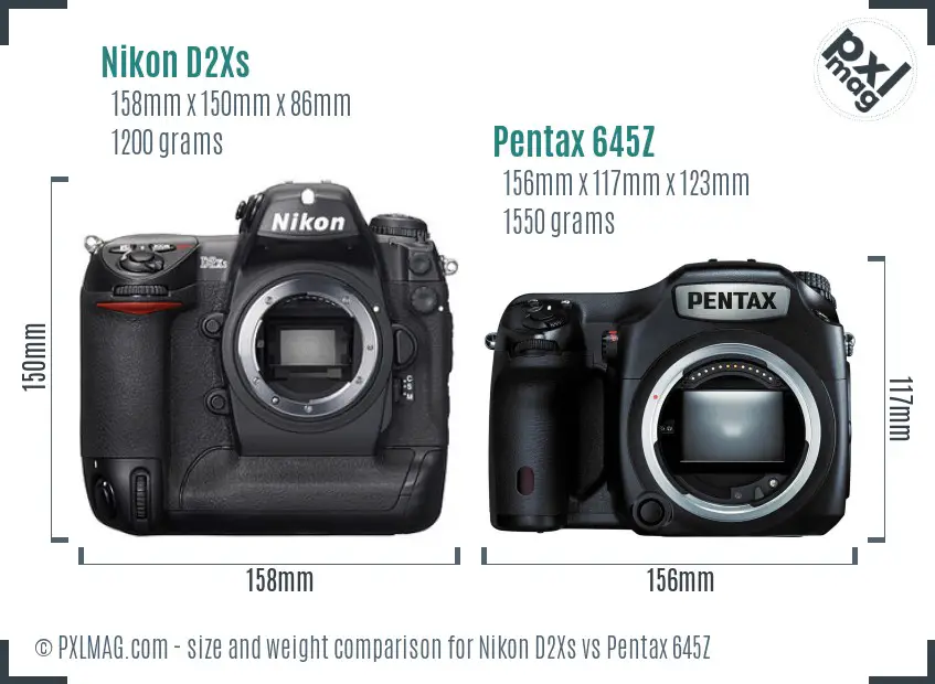 Nikon D2Xs vs Pentax 645Z size comparison