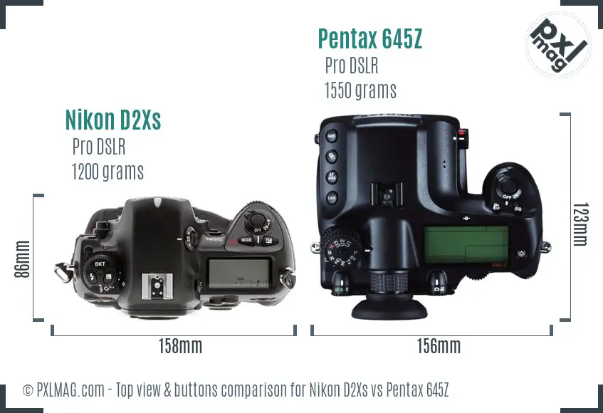 Nikon D2Xs vs Pentax 645Z top view buttons comparison