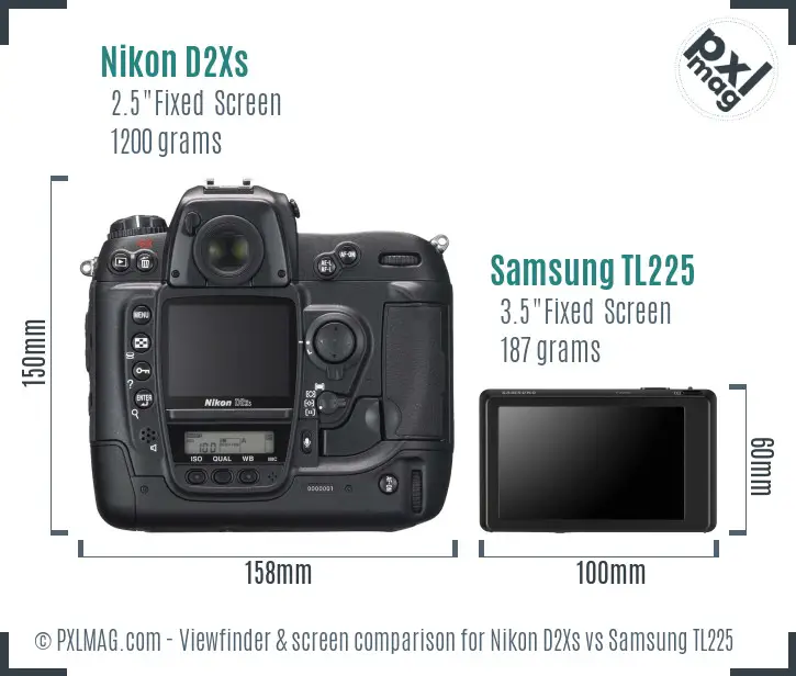 Nikon D2Xs vs Samsung TL225 Screen and Viewfinder comparison