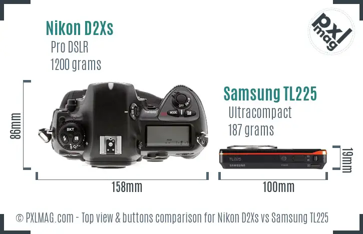 Nikon D2Xs vs Samsung TL225 top view buttons comparison